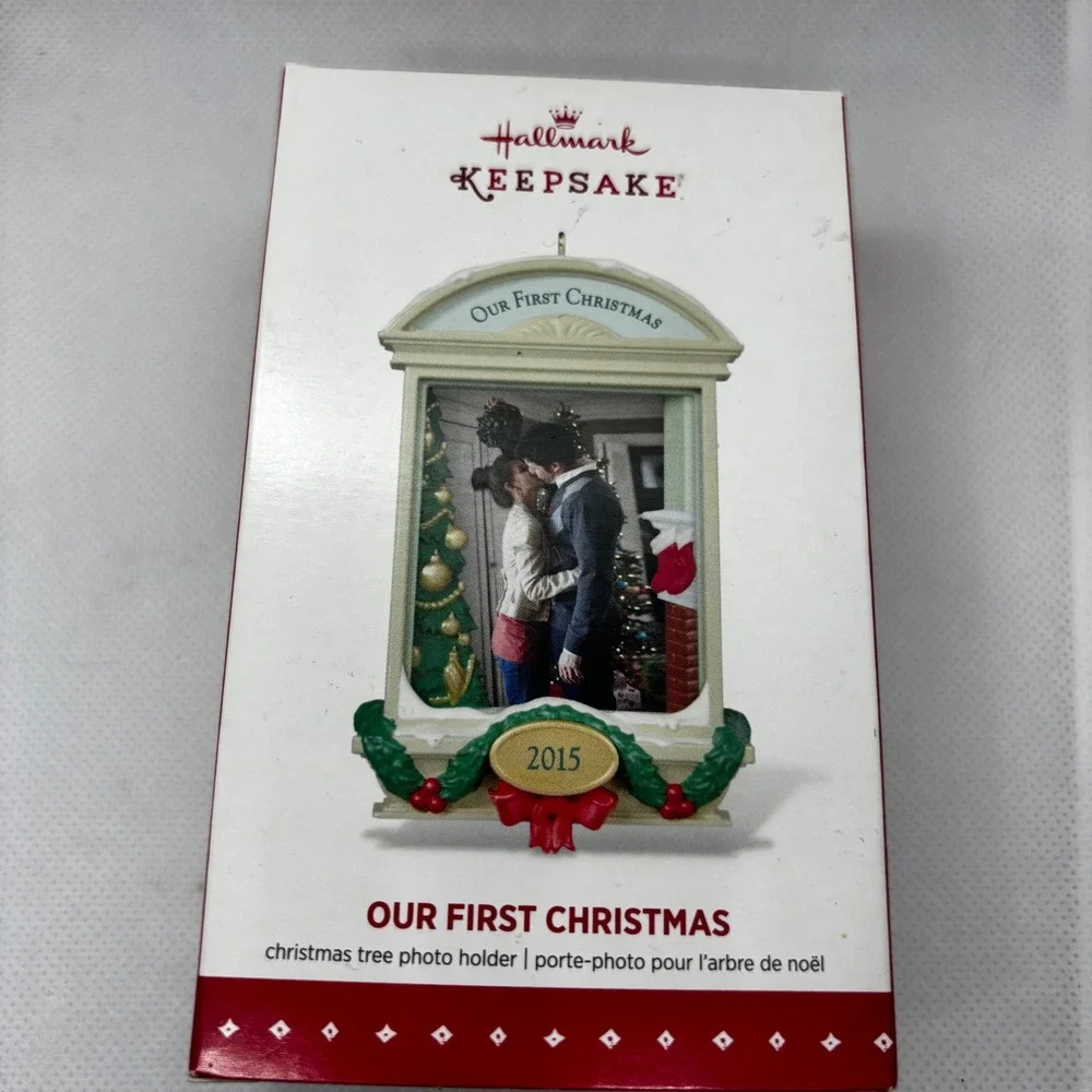 Hallmark Ornament Our First Christmas 2015 Cream Photo Holder Frame